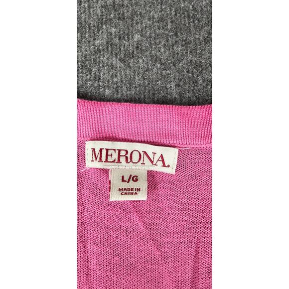 Merona womens cardigan sz L mid sleeve button up hot pink summer barbie - Picture 3 of 8